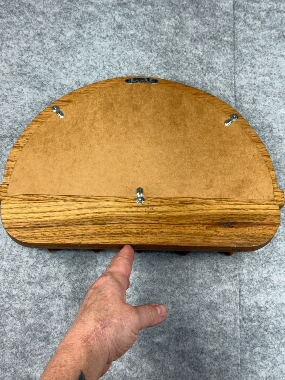 Vintage Oak Wall Jewelry Organizer Mirror 10 Necklace Pegs